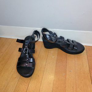 Kork Ease Black Platform Wedge Sandal 8/39